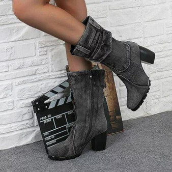 Women Sexy Denim Platform High Heel Boots