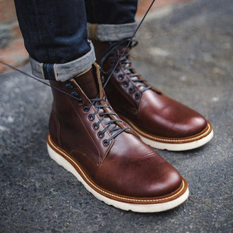 Vintage Men's Lace-up Leather Ankle Boots