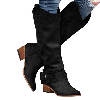 Women Fashion Lace Buckle Knee-High Boots