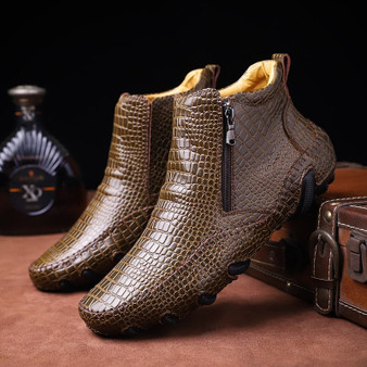 High Quality Crocodile Pattern Leather  Men's Ankle Boots