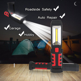 COB+LED Rechargeable Work Light Magnet Flashlight with Hook Folding Torch Lamp
