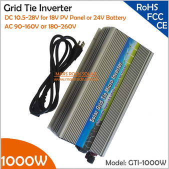 Grid Tie 1000W Micro Solar Inverter 10.5-28V DC to AC110V/220V Pure Sine Wave MPPT Inverter for 1200W PV Panel or Wind Turbine