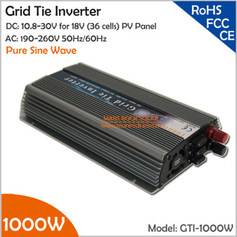 Colorful 1000W 18V On Grid Inverter, 10.8-30V DC to AC 190-260V MPPT Pure Sine Wave Grid Tie Inverter for 1200W 36cells PV Panel