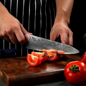 Damascus Steel 8" Chef Knife With Blue Resin Handle