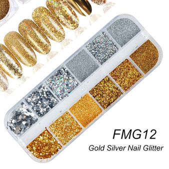 1Set Holographic Nail Glitter Set Powder Nail Art