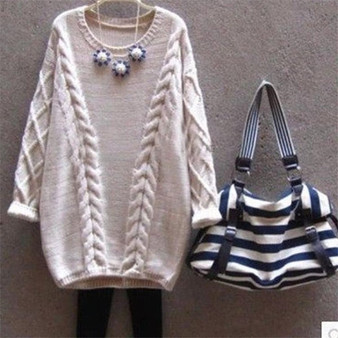 Autumn Winter Large Size Pullovers Sweater 2020 New Women's Casual Loose O-Neck Long Knit Sweater Female Jumper Tops Full W897