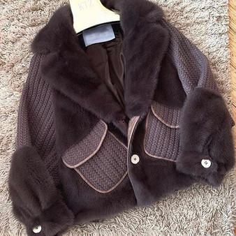 real womens mink fur jacket with wool designer with fur cuffs suit casual  short coat with pocket 2019 fashion coats