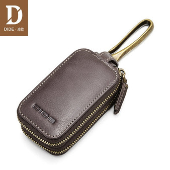 DIDE Vintage Genuine Leather Car Key Bag Small Coin Purse Wallets Men women Keys Organizer Keychain Double zipper Cover Key Case