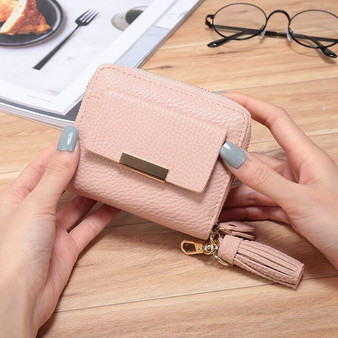 Brand Desinger New Fashion Tassel Women Short Wallets Zipper Coin Pocket PU Leather Solid Small Purse Female Gifts Card Holder