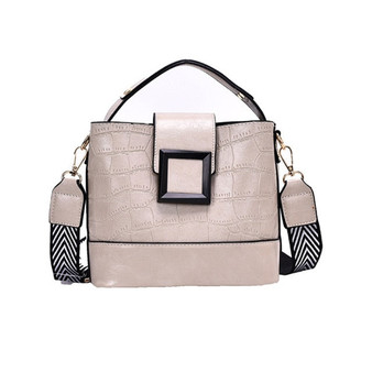 2020 Fashion Trend Women Stone Pattern Handbag Zipper Bucket Bags Adjustable Strap Solid Simple New PU Crossbody Shoulder Purse
