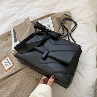 Vintage Large Tote bag 2020 Fashion New High quality PU Leather Women's Designer Handbag Ribbon Chain Shoulder Messenger Bag