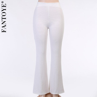 FANTOYE Ribbed Hollow Out Flare Long Pants Women Bodycon Slim High Elastic Waist Trousers Fitness Streetwear Female Pant 2020