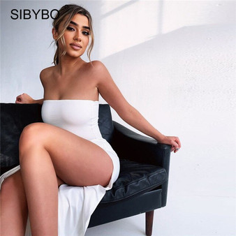 Sibybo Off Shoulder Split Sexy Women Summer Dress Black Sleeveless Backless Long Dresses 2020 Strapless Straight Party Vestidos