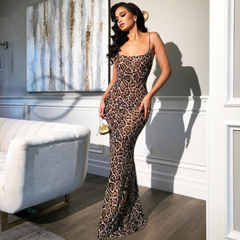 NewAsia Garden Long Summer Dress Leopard Women Vintage Animal Print Party Maxi Dress Casual Elegant Beach Dress 2020