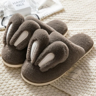 Fashion Women Slippers Winter Warm Fur Shoes Men Couples Cute Rabbit Ears Soft Sole Home Indoor Ladies Plush Slides Zapatillas