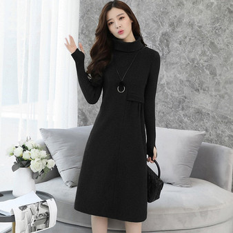 Winter Wool Dresses 2020 Autumn Casual Long Turtleneck Cashmere Knitted Sweater Dress Women Winter Elegant Wool Dress Plus Size