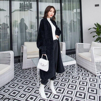 Synthetic Mink Cashmere Sweater Cardigan Women Winter Coat Batwing Sleeve Knitted Long Cardigan Thick Plus Size Fluffy Sweaters