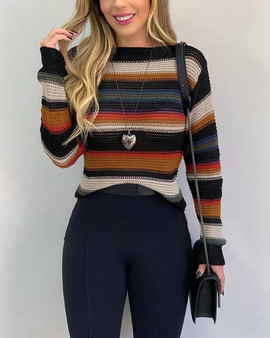 2020 New Autumn Winter Striped Pullover Women Sweater O-Neck Slim Long Sleeve Knitted Fashion Woman Sweaters Tops Femme Jumper