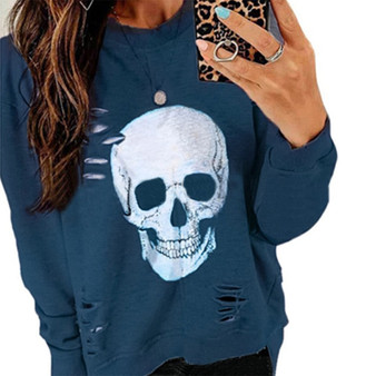 Halloween Skull Print Women Hoodie Sweatshirt Pullovers Ripped Hoodies Gothic Fall 2019 Long Sleeve Tops Casual Club Streetwear