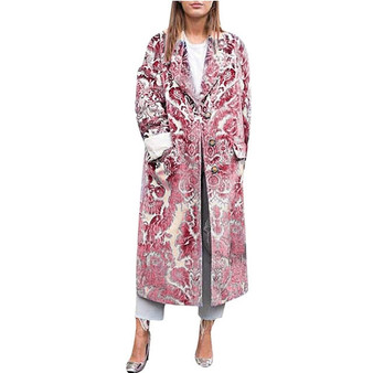 Trench Coat For Women Winter Coats Vintage Elegant Print Female Long Coat Casual Loose Wide-waisted Overcoat Plus Size Outerwear