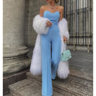 Strapless Long Jumpsuit for Women 2020 Summer Solid Color Wide Leg Pants Rompers Womens Jumpsuit Sexy Off Shoulder Outfits