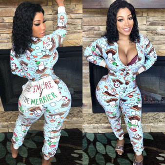 Christmas  Rompers Autumn Women Sexy Long Sleeve Jumpsuits 2020 Ladies Red Print Romper Long Pants Bodycon Christmas Clotheses