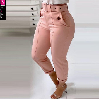 Women Pocket Design Button Casual Solid Slim Fit Bodycon Pants