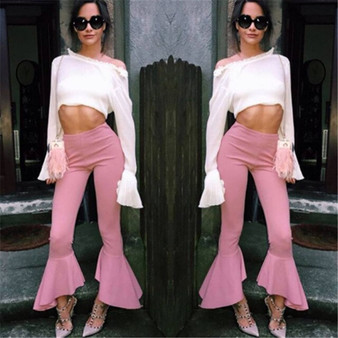 New Fashion Womens Summer Wide Leg Pants High Waist Casual Pant Summer Palazzo Slim Baggy Trousers Size S-XL New Fashion