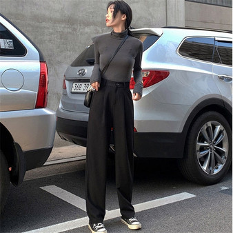 HziriP 2020 Chic Loose Solid Slim Full Length Wide Leg Pants Plus Size Fashion Straight Brief Slender Casual High Waist Women