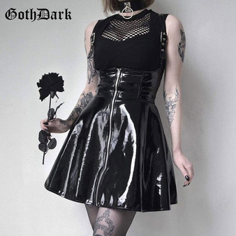 Goth Dark Leather Gothic Vintage Women Skirt Black Zipper Pleated Slim Sexy Mini Skirt High Waist Female Summer Short Skirt 2020
