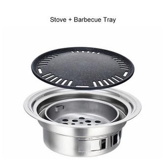 Stainless Steel Korean Charcoal Barbecue Grill Round Non-stick Barbecue Grills Portable Charcoal Grill for Outdoor Camping BBQ