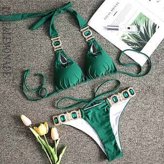 LOVE & LEMONADE Sexy Cut Out Women'S Bikini With Rhinestone Beads LMSW20