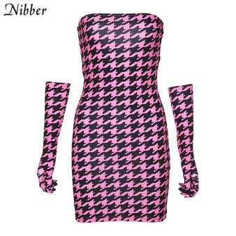 NIBBER fashionable mono print  wear gloves skinny mini dress 2019  sexy Strapless Tube top bodycon  bar club dress outfit