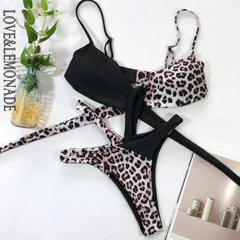 LOVE & LEMONADE Sexy Cross-Tie Leopard Stitching Cut Out Women'S Bikini LMSW18