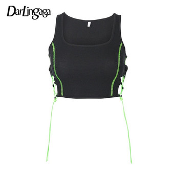 Darlingaga Side Lace Up Stripe Tank Top Streetwear Bandage Hollow Out Summer Tops Women 2020 Vest Line Slim Crop Tops Clothing