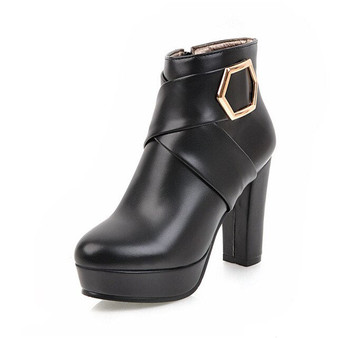 2019 Plus Size 34-43 Platform Women Shoes Woman Fashion High Heels Black Pink Beige Zip Up Ankle Boots Winter 856
