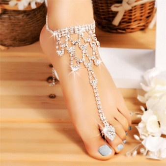 Bridal Crystal Foot Toe Anklet Bracelet Beach Barefoot Sandals Fashion Ankle Jewelry Accessory  Women Summer Beach Jewelry