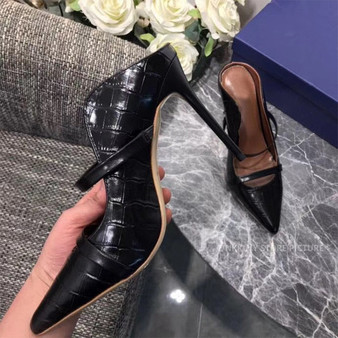 2020 slippers new women's pointed toe snakeskin printed leather high-heels sexy pumps dress party shoes slingback sandals