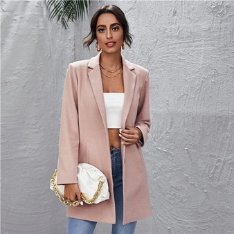 SHEIN Solid Notched Collar Slant Pocket Coat Women Winter Long Outwear Single Button Long Sleeve Casual Overcoats