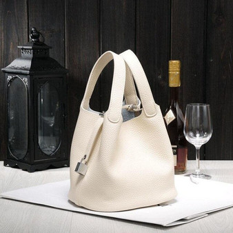 Luxury genuine leather guaranteed cowhide women handbag Famous brand lady lock bags female handbag bucket shopping bags