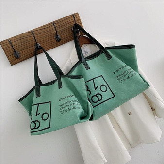 Simple Zipper Canvas Tote Bag Print Letter Handmade Canvas Shopping Bag School Books Trip Bag Large Capacity Women Shopping Bags