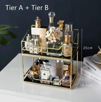 Nordic Rotating Cosmetic Desktop Storage Box Transparent Makeup Organizer 2 Tiers Glass Tray Dressing Table Finishing Rack