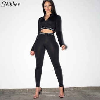 Nibber Female Letter Print Active Fitness Outfit Fall Zipper Jacket Top & Leggings Elastic 2 Piece Sets 2020 Jogging Tracksuit