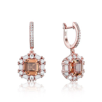 Kuololit 585 rose gold Luxury Clip Earrings gemstone for Women Genuine 925 Sterling Silver Asscher Zultanite earring for Wedding