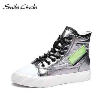 Smile Circle Sneakers Women High-top Flat Platform shoes 2019 Fashion Lace-up Round toe casual Ladies shoes