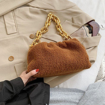 Elegant Female Thick Chain Tote Armpit bag 2020 Fashion New Quality Soft Plush Women's Designer Handbag Travel Shoulder Bags