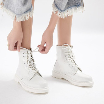 Size 35-44 Autumn Ankle Boots Women Flat Platform Boots Warm Plush winter boots Round Toe Lace-up leather shoes