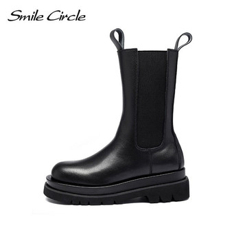 Smile Circle Platform Boots Women Chunky Heel Platform Boots Luxury Brand Designer Chelsea Boots Winter Shoes Side Zipper