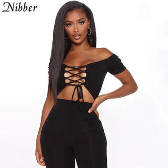 Nibber Hot Sexy Club Hollow Out Lace Up Bodycon jumpsuits Women Fashion Casual wear autumn  Long Sleeve Skinny playsuits female