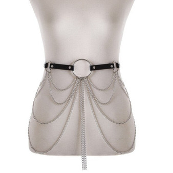 Layered Leather Chain Belt Goth body chain harness waist strap adjustable festival girls dance body jewelry